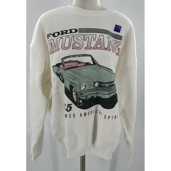 Grayson Threads Women's Ford Mustang Sweatshirt Crew Neck Off White Pink 1965 Lg - Picture 1 of 7